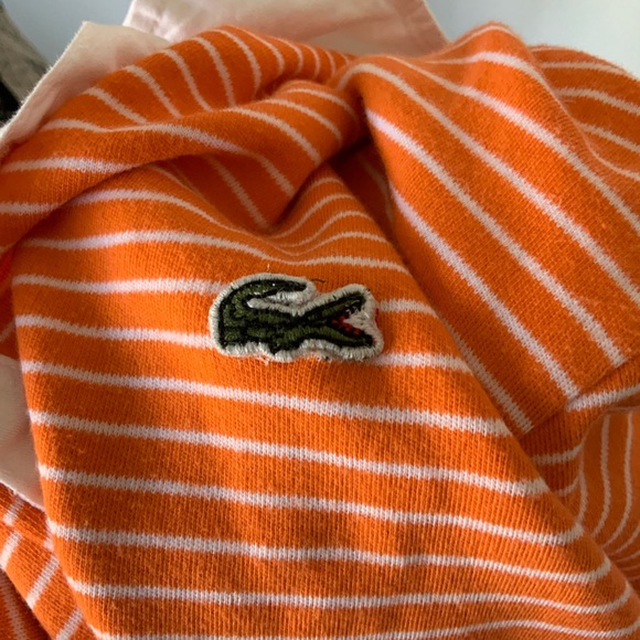 LACOSTE Striped Orange & White Polo Top Women’s Made in France Size Medium - Picture 5 of 11